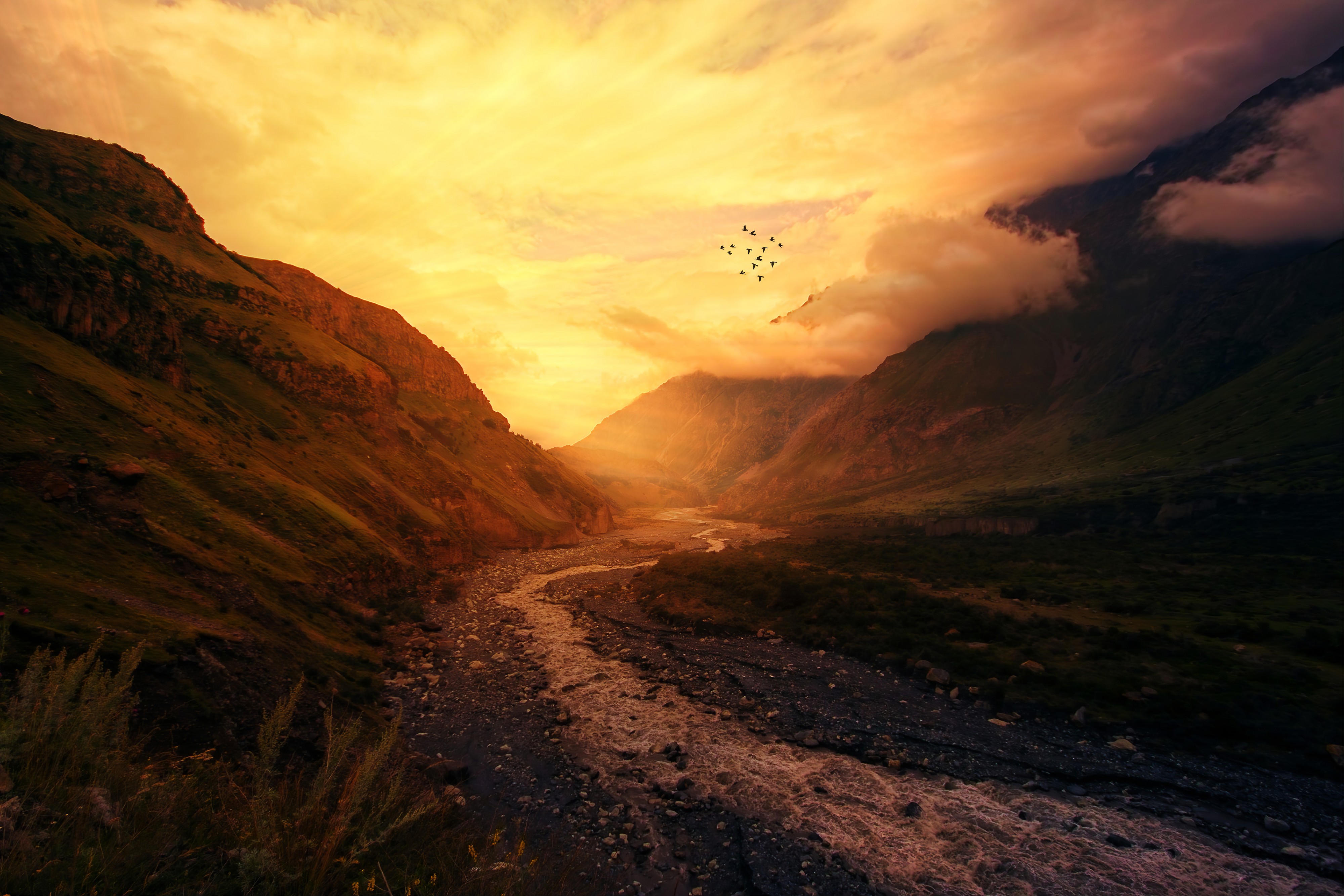 Pathway with mountains